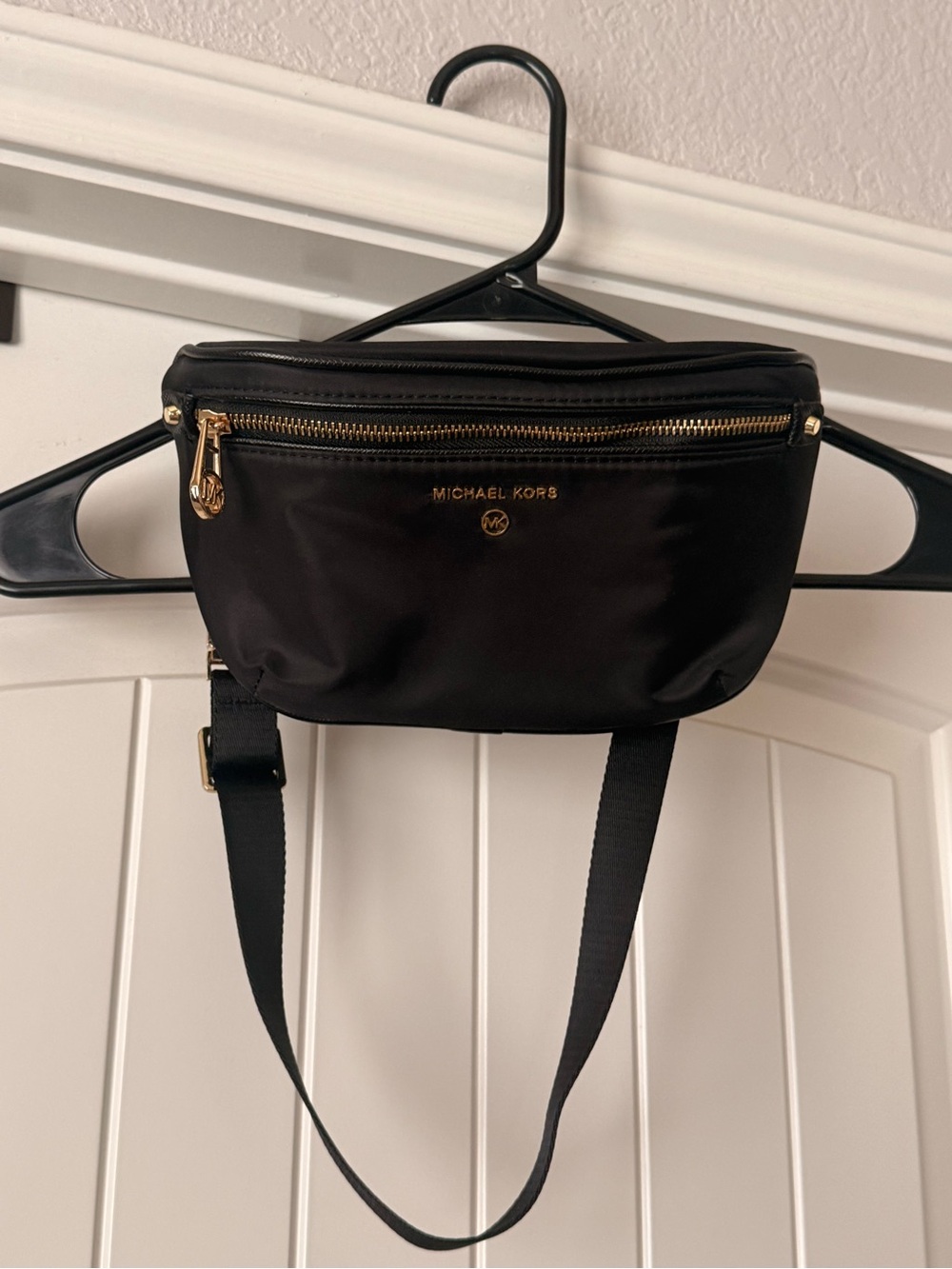 Michael Kors Black Nylon Belt Bag with Gold Hardware Accents